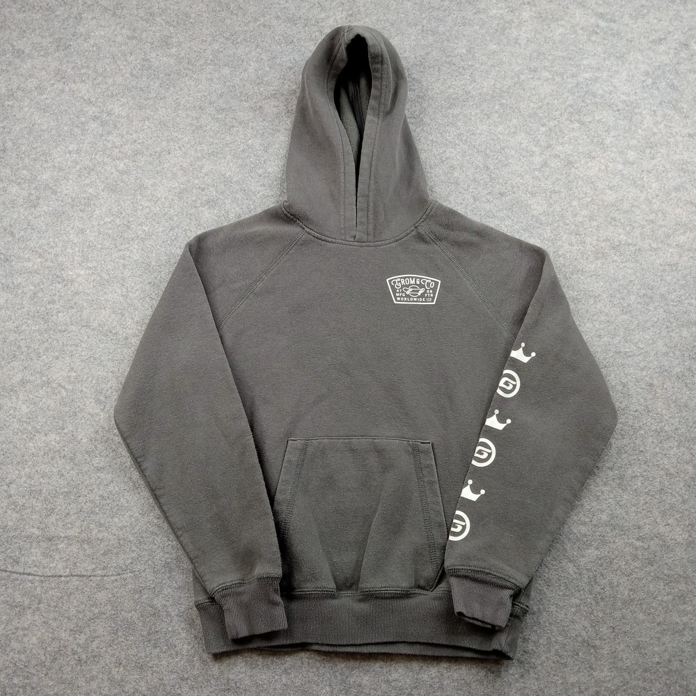 Grom‎ Hoodie Youth Large 7 Gray Pullover Fleece Graphic Logo Sweatshirt
